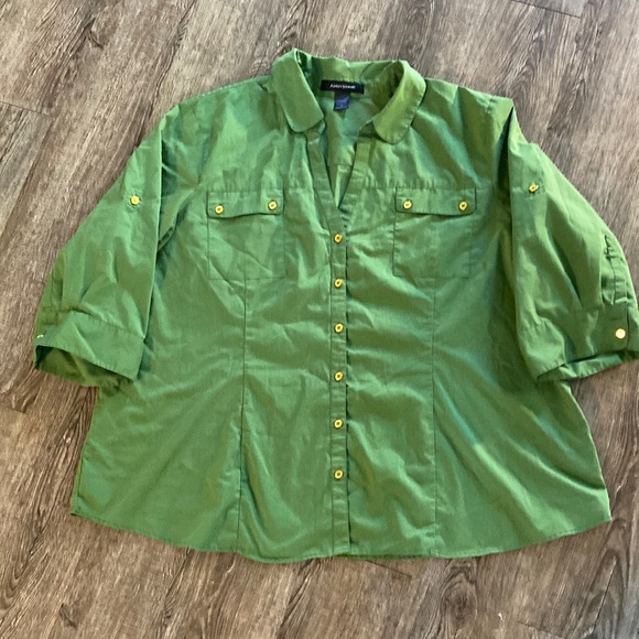 Ashley Stewart Shirt Women Plus Size 26 Green Button Down Pockets 3/4 Sleeve - Picture 1 of 9